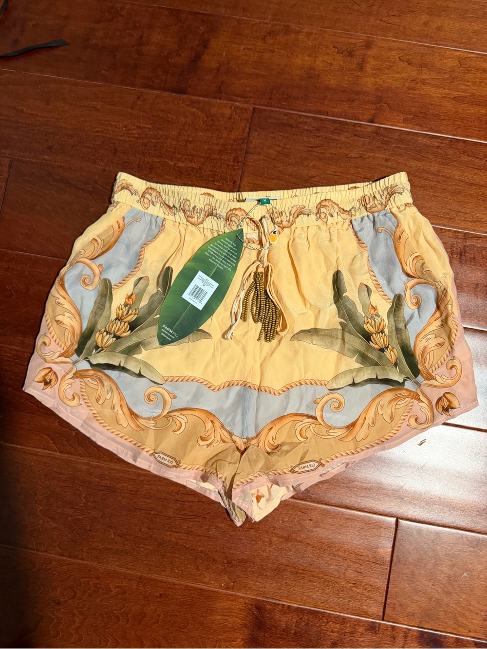 FARM Rio Yellow Botanical-Print Athletic Shorts